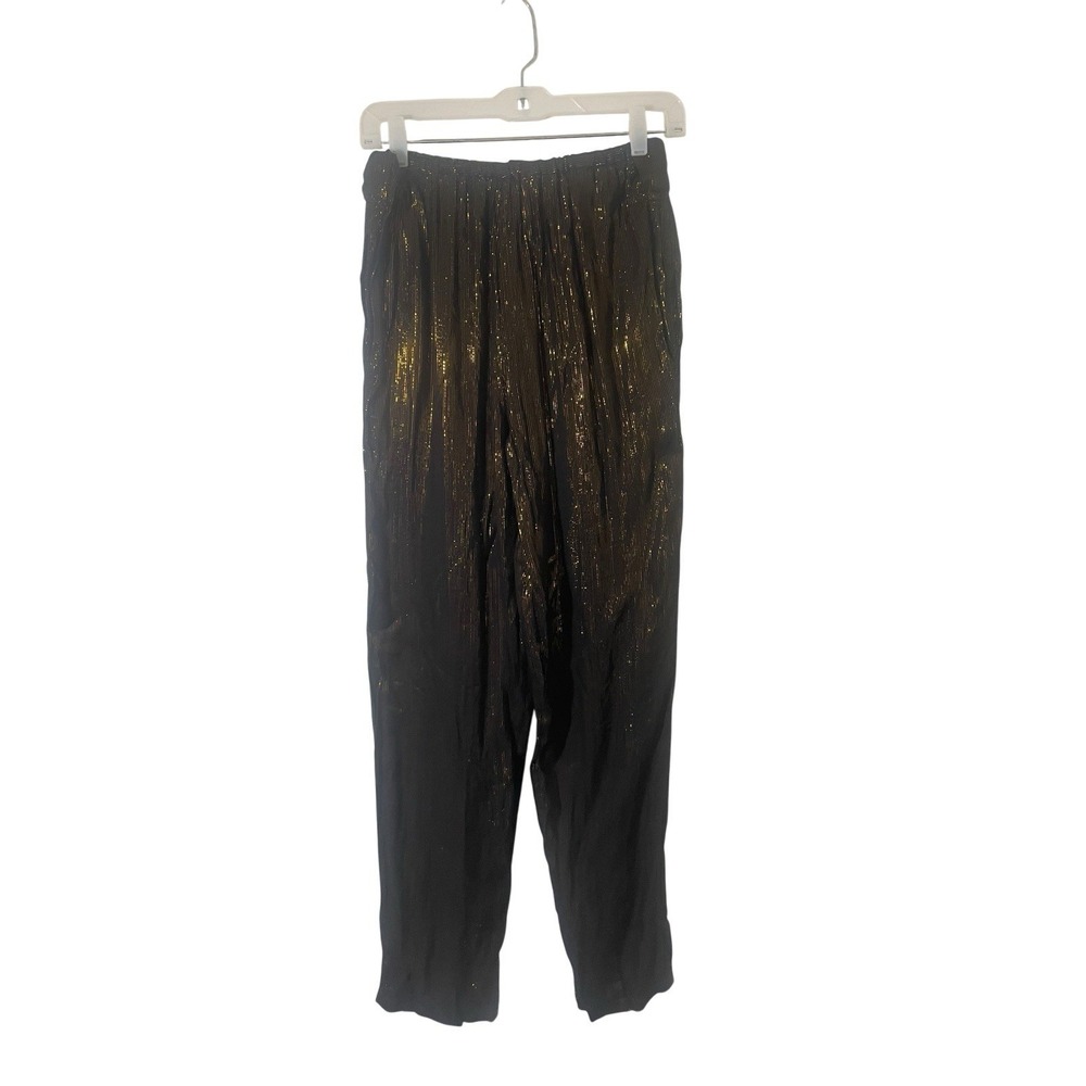 Vintage Sheer Metallic Gold Stripe Pull On Glam Pants S Disco Rock Festival - Picture 2 of 9